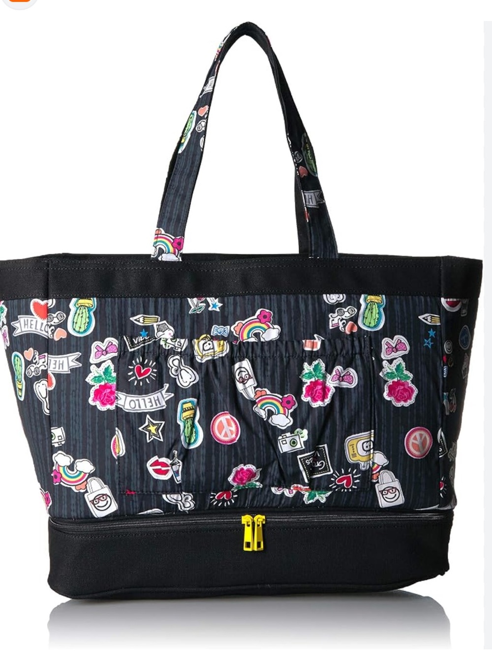 Super cute WonderWink teacher nurse baby Black Canvas Tote w/Colorful Icon Print